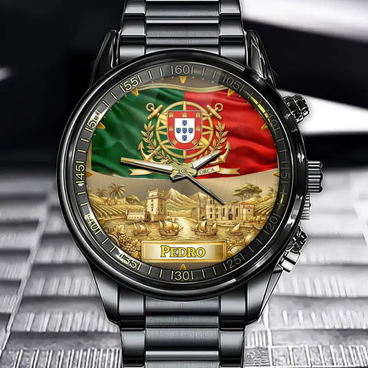 Personalized Portugal Coat Of Arms Watch - Custom Engraving For National Pride