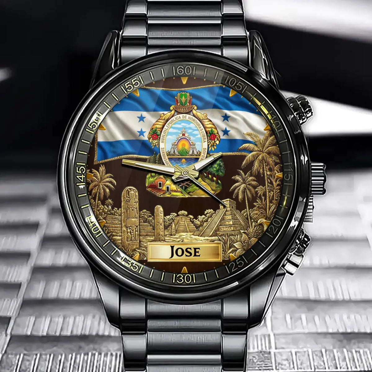 Personalized Honduras Flag Emblem Watch – Custom Name, National Pride Gift