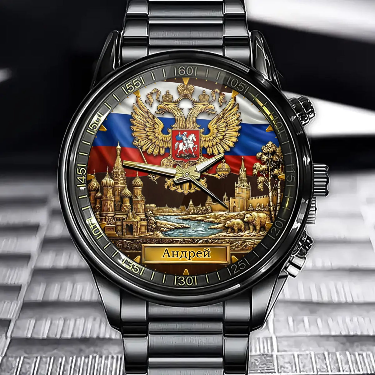 Personalized Russia Flag Emblem Watch with Name – A Russian Pride Gift