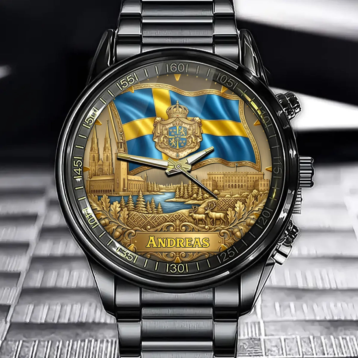 Personalized Swedish Heritage Watch – Custom Name, Swedish Elegance