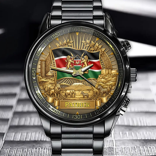 Personalized Kenya Coat Of Arms Watch – Custom Name For National Pride