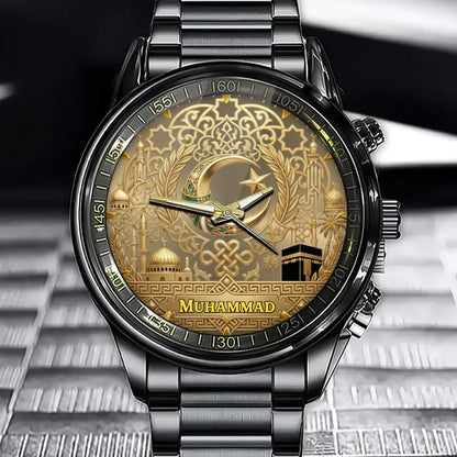 Personalized Islamic Watch-Crescent & Kaaba Engravable