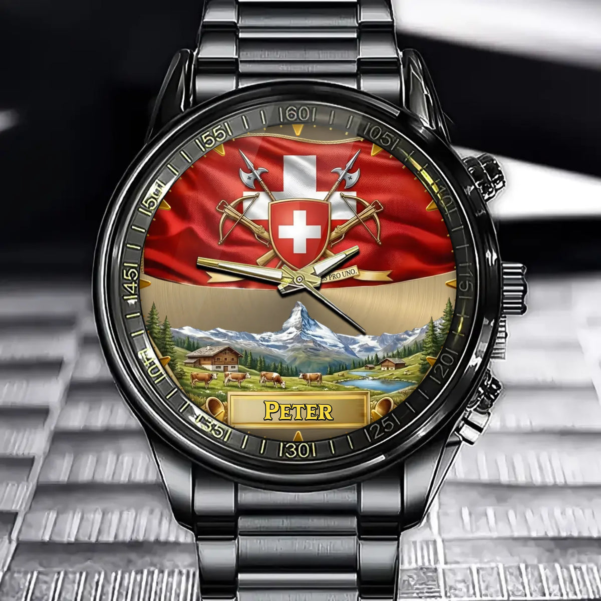 Personalized Switzerland Coat Of Arms Watch - Custom Engraving For National Pride