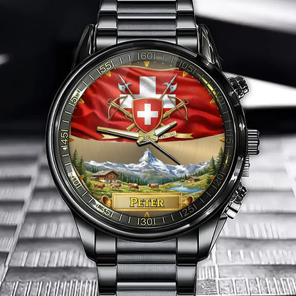Personalized Switzerland Coat Of Arms Watch - Custom Engraving For National Pride