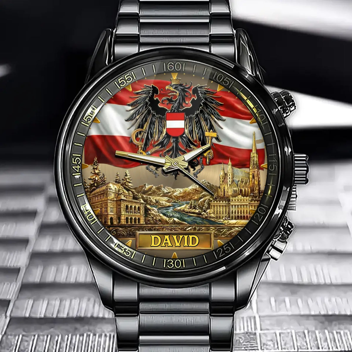 Personalized Austrian Coat of Arms Watch - Custom Engraving for National Pride