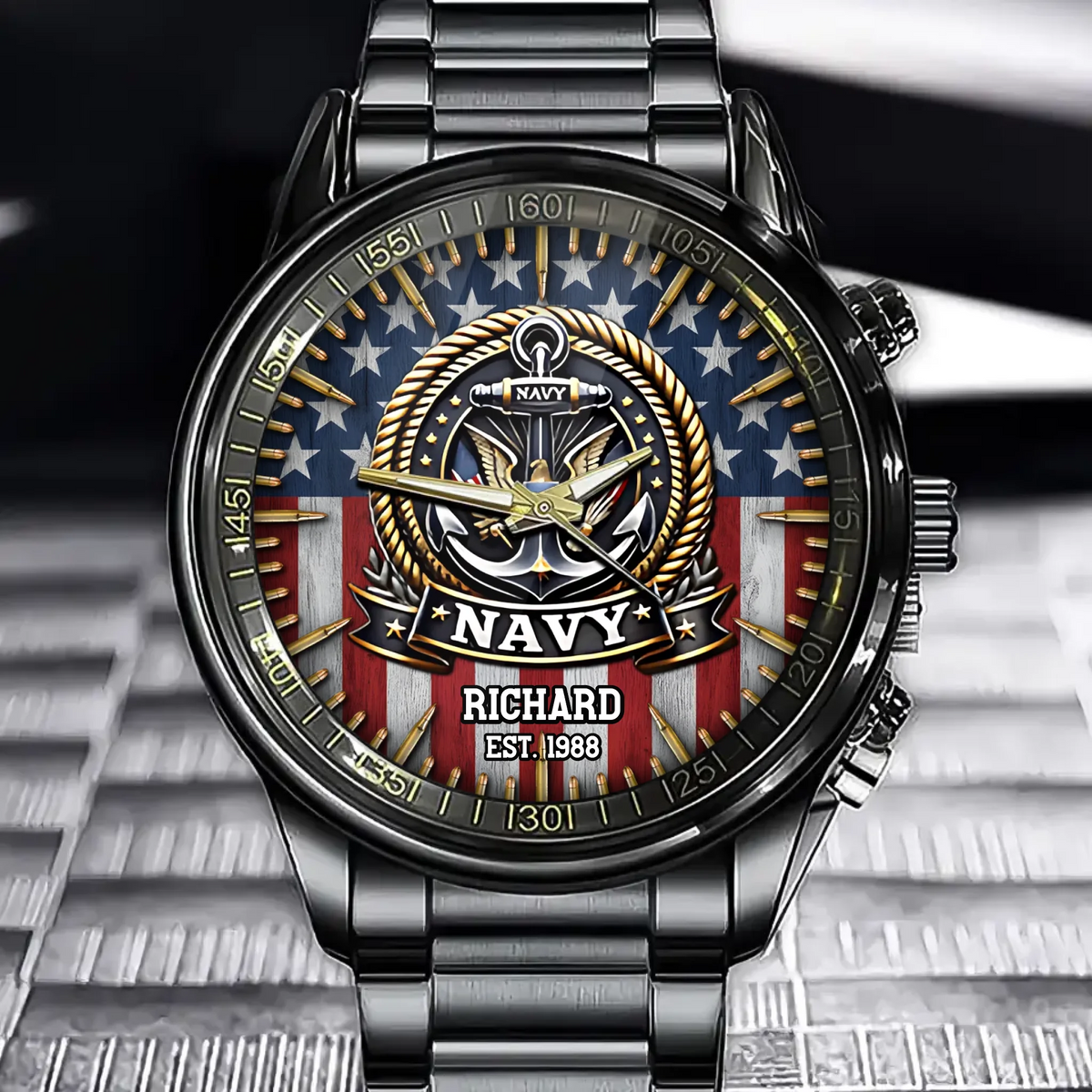 Personalized Veteran Pride Watch - Custom Military Emblem Dial