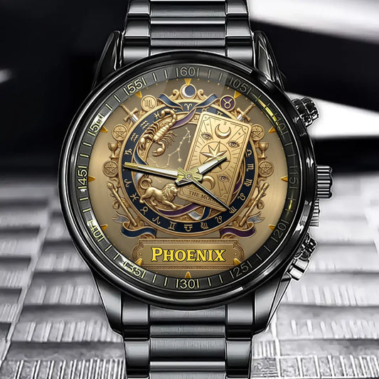 Personalized Gold Embossed Tarot Zodiac Watch For Astrology Enthusiasts