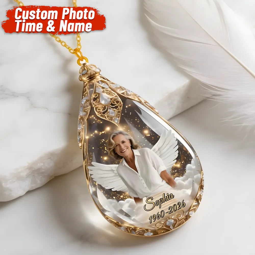 Custom Photo Memorial Necklace - Personalized Sympathy Gift For Loss Of Mom or Dad