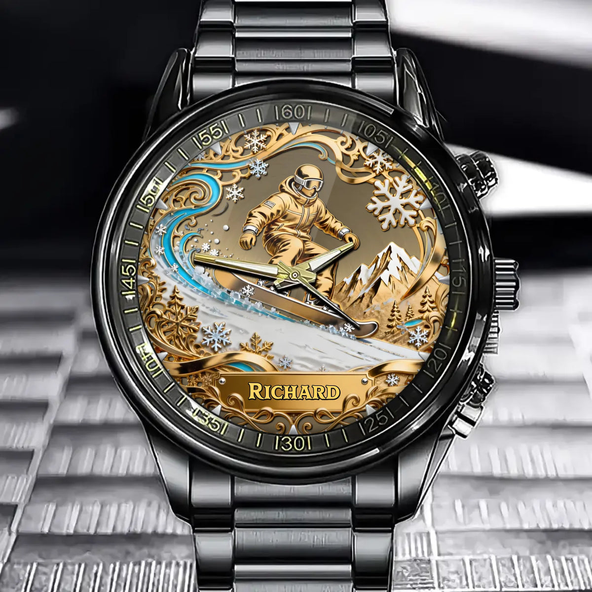 Personalized Gold Snowboarding Watch – A Timeless Winter Olympics Souvenir