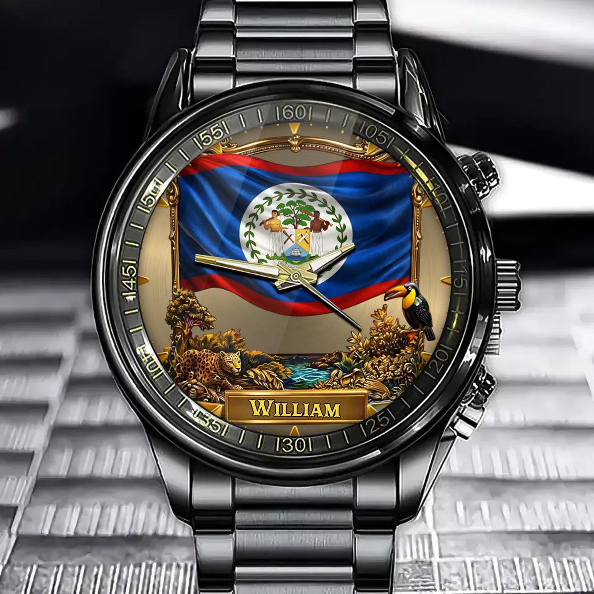 Personalized Belize Coat Of Arms Watch - Custom Engraving For National Pride
