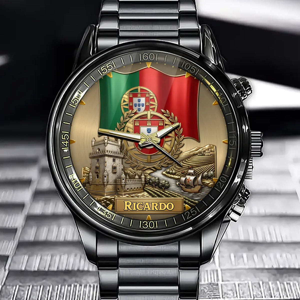 Personalized Portugal Heritage Watch – Custom Name With Flag and Crest