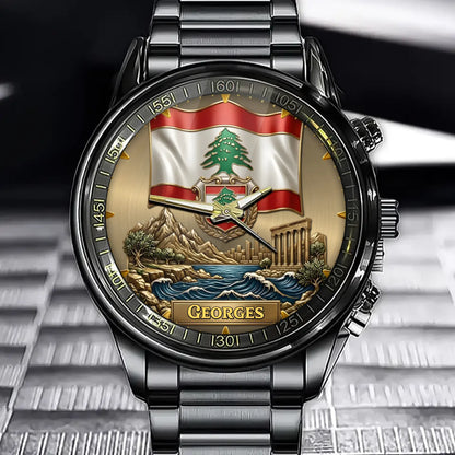 Personalized Lebanon Heritage Watch – Custom Name With Flag and Landmarks