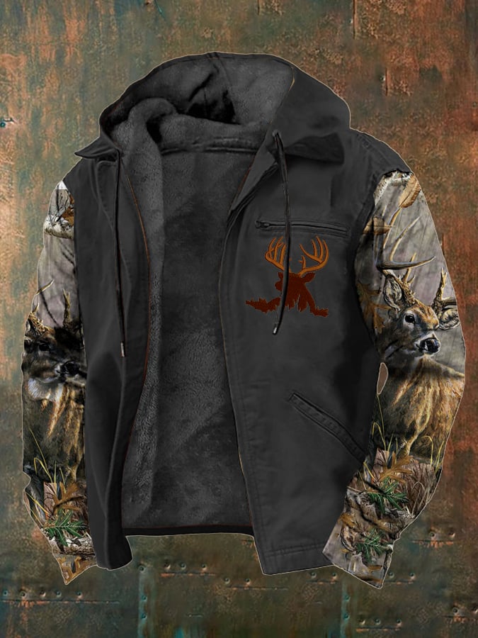 Men's Western Style Vintage Elk Plush Multi-Pocket Jacket