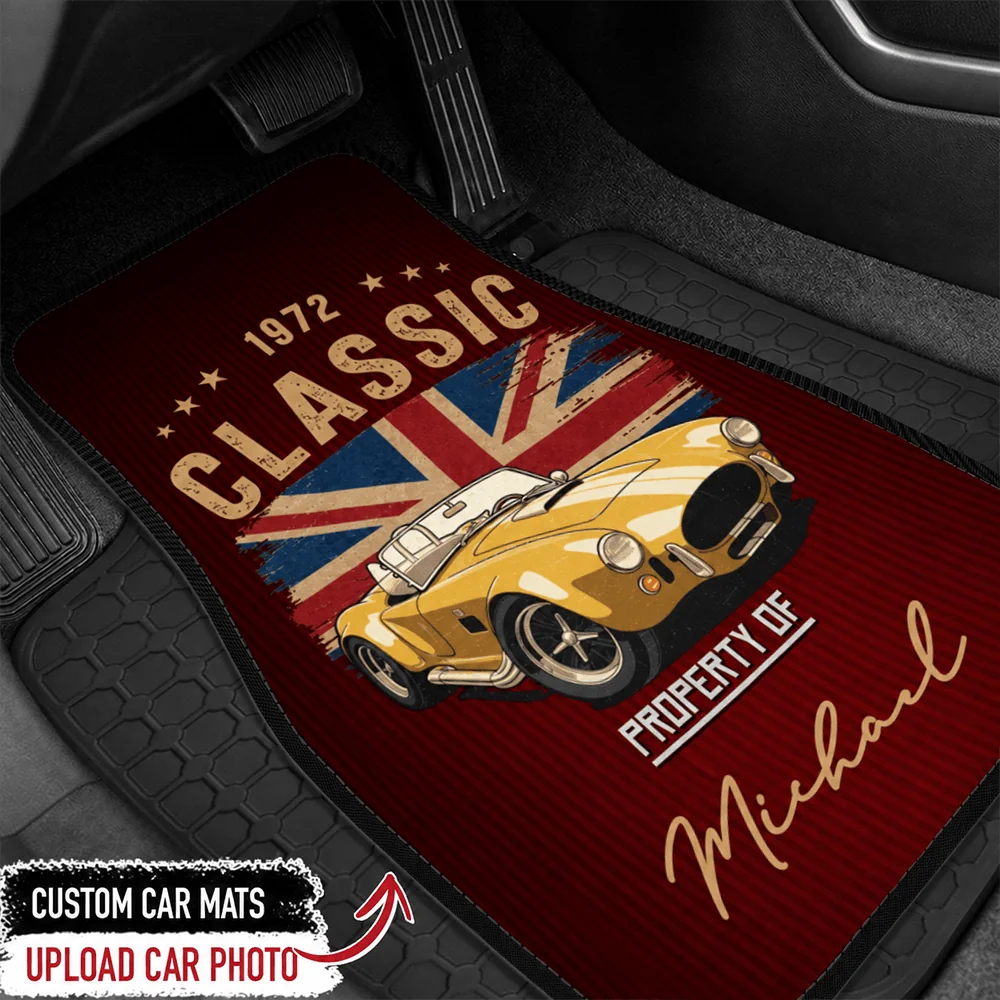 Custom Classic Car Floor Mats - Personalized Name, Year & Flag Gift - Drive With Timeless Pride