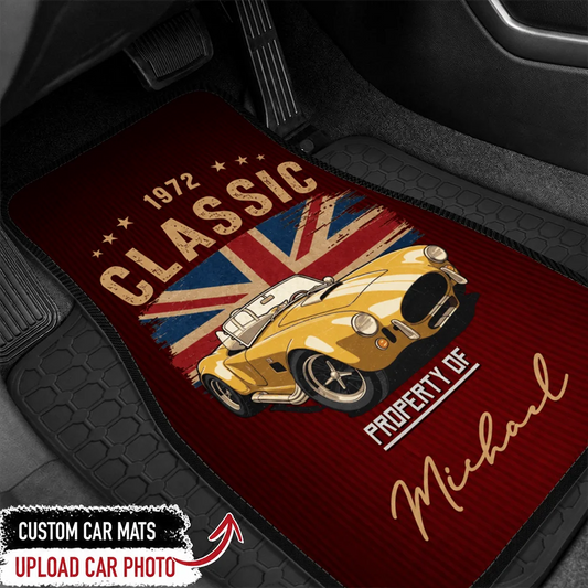 Custom Classic Car Floor Mats - Personalized Name, Year & Flag Gift - Drive With Timeless Pride