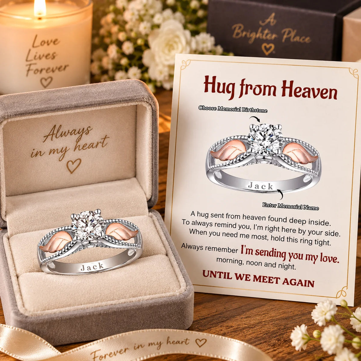 Custom Angel Wings Ring - Personalized Memorial Birthstone Gift - A Hug From Heaven