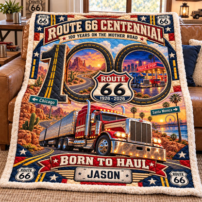 Custom Trucker Blanket - Personalized Route 66 Gift For Truck Drivers - Born To Haul