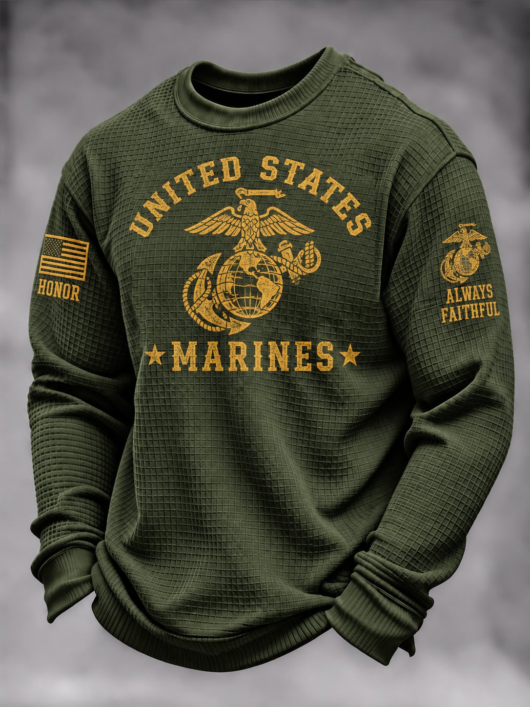 Men's Veterans Marines Art Printed Waffle-Knit T-Shirt