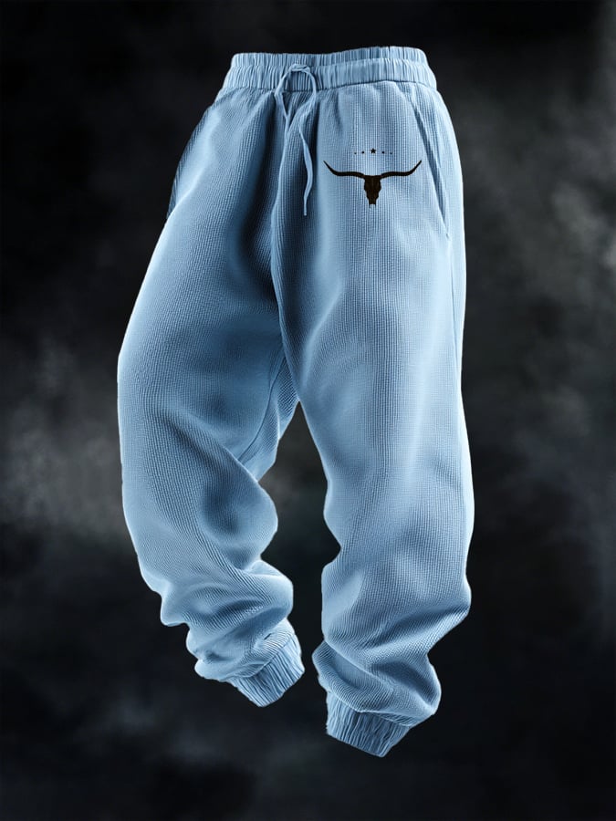 Men's Casual Waffle Bull Head Solid Color Multi-Color Optional Sports Pants
