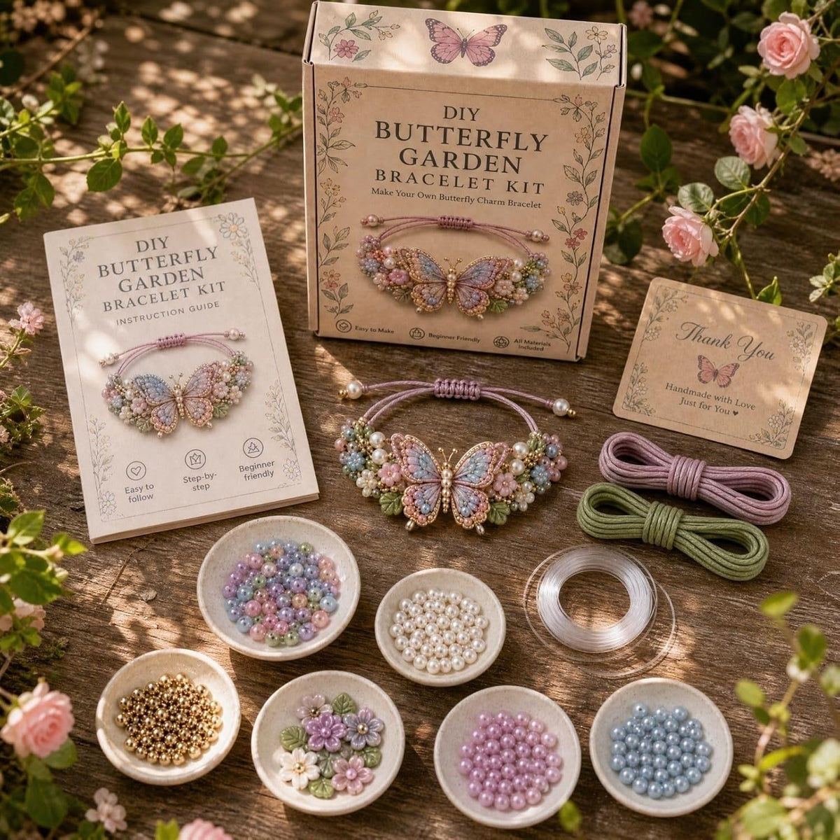 Enchanted Garden Charm Bracelet DIY Kit – Vintage Floral & Insect Jewelry Making Set