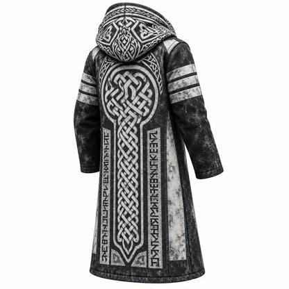 Men's Viking Celtic With Rune Totem Printed Fleece-Lined Hooded Jacket