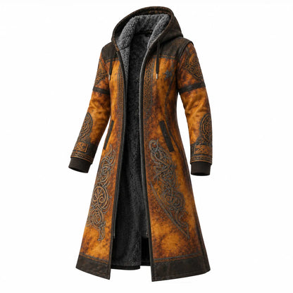 Amber Black Nordic Animal Print Longline Hooded Fleece Coat
