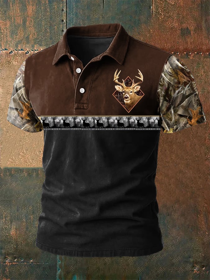 Men's Casual Western Contrast Color Men's Elk Polo