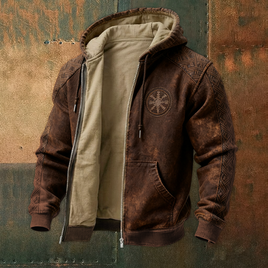 Nordic Style Vintage Valknut Totem Viking Zip-up Hoodie