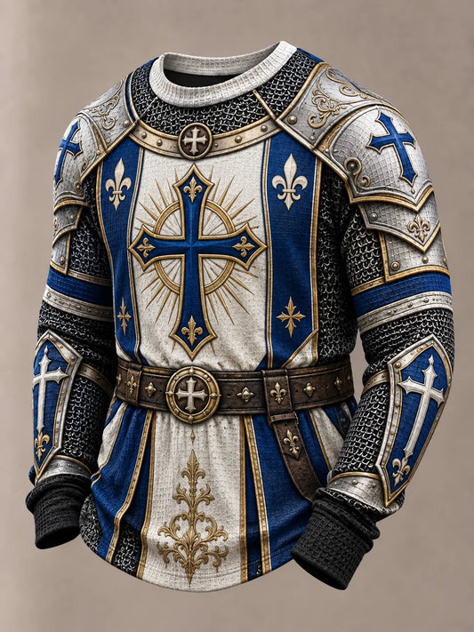 Men's Vintage "Faith Knight" Armor Graphic Casual Sweatshirt