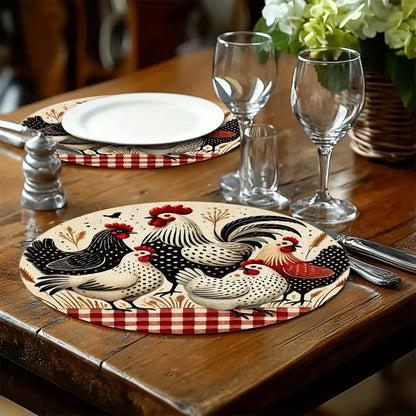 Farmhouse Rooster Round Placemat – Rustic Chicken Kitchen Table Decor