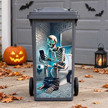 Halloween Trash Can Sticker - Self-Adhesive Skeleton & Monster Bin Decal