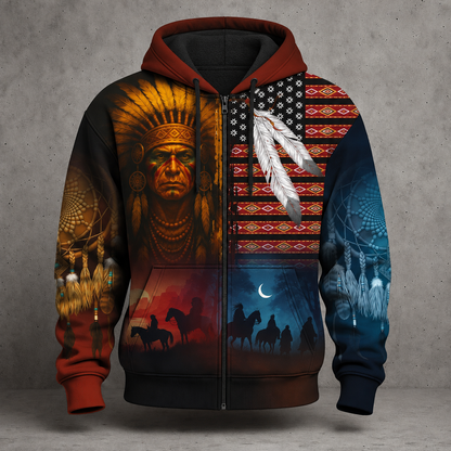 3D Hoodie Native American Faux Leather Vest Hoodie, Southwestern Tribal Eagle Feather Graphic