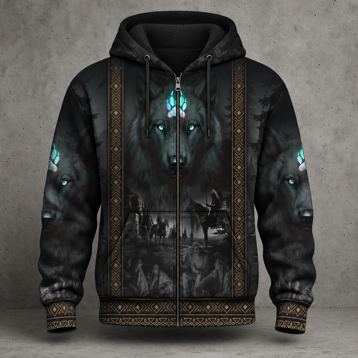 3D Hoodie Native American Faux Leather Vest Hoodie, Southwestern Tribal Eagle Feather Graphic