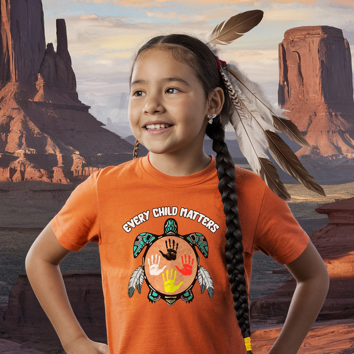 Every Child Matters turtle design - Kids Orange T-Shirt Lifestyle