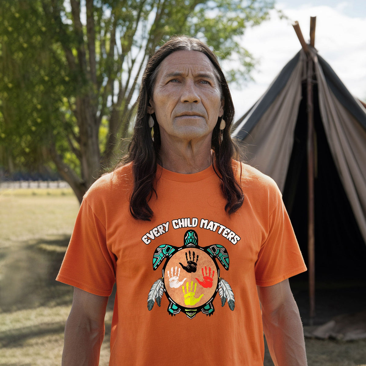 Every Child Matters turtle design - Adult Orange T-Shirt Lifestyle 2