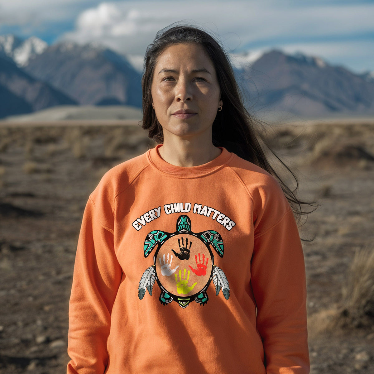 Every Child Matters turtle design - Orange Sweatshirt Lifestyle