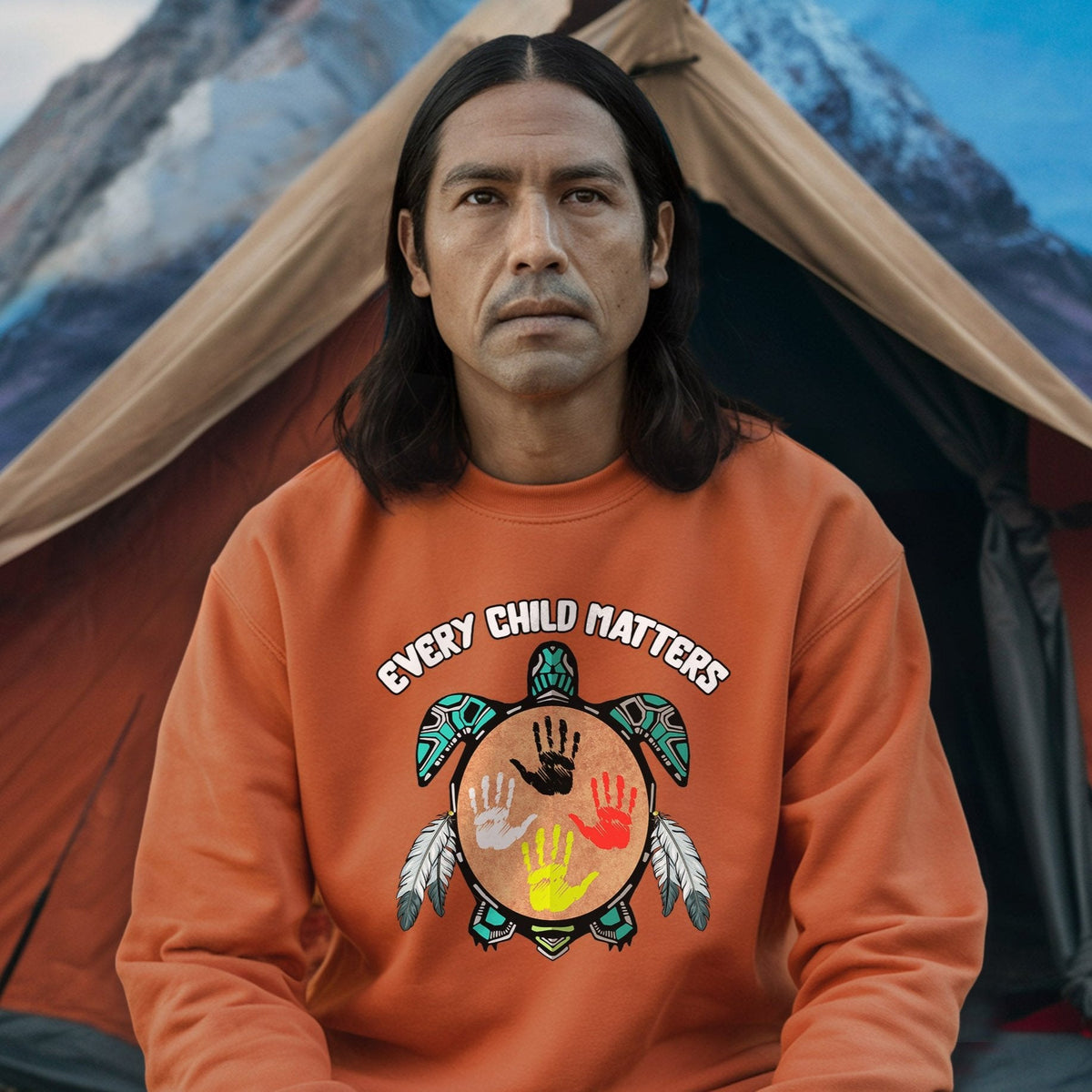 Every Child Matters turtle design - Orange Sweatshirt Lifestyle 2