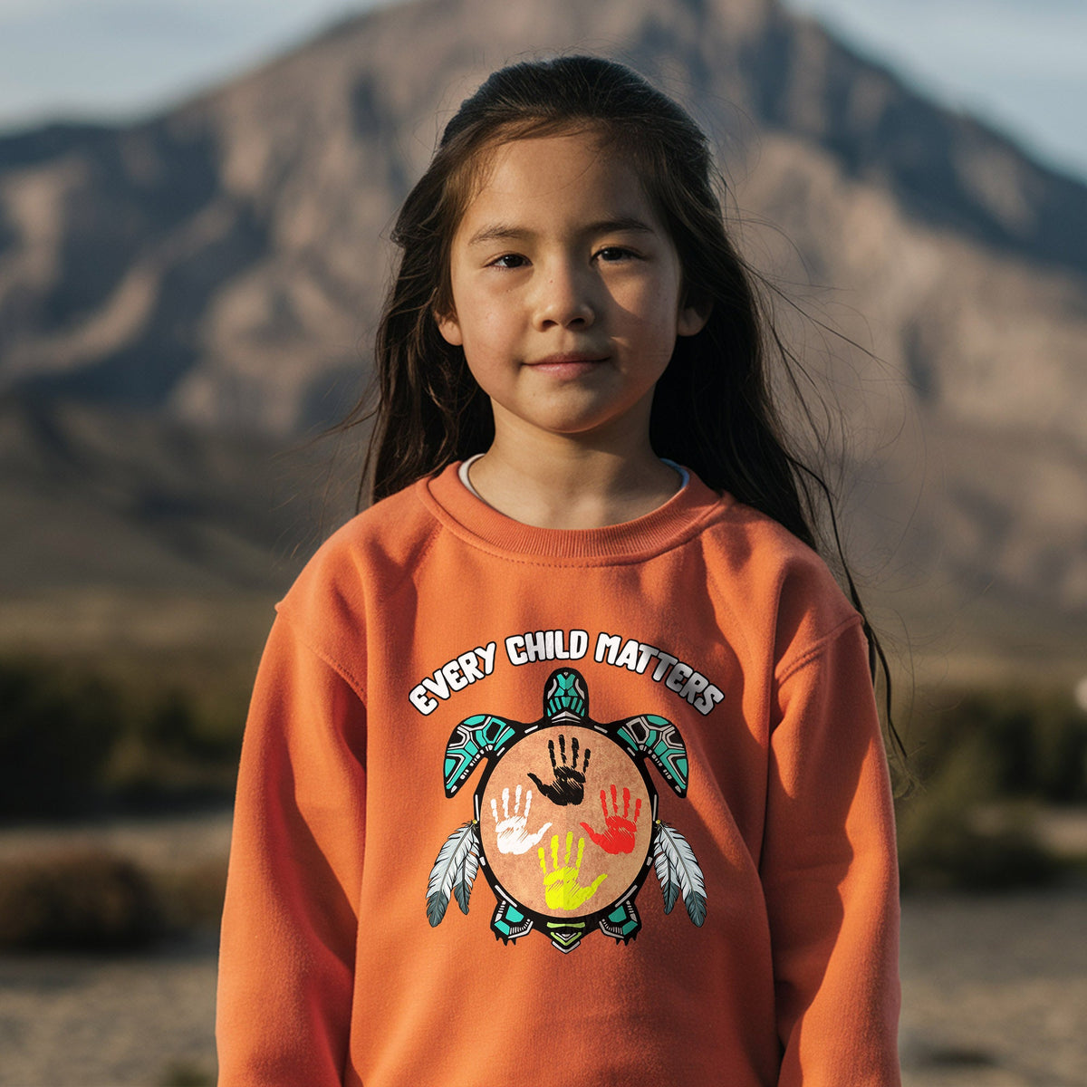 Every Child Matters turtle design - Kids Orange Sweatshirt