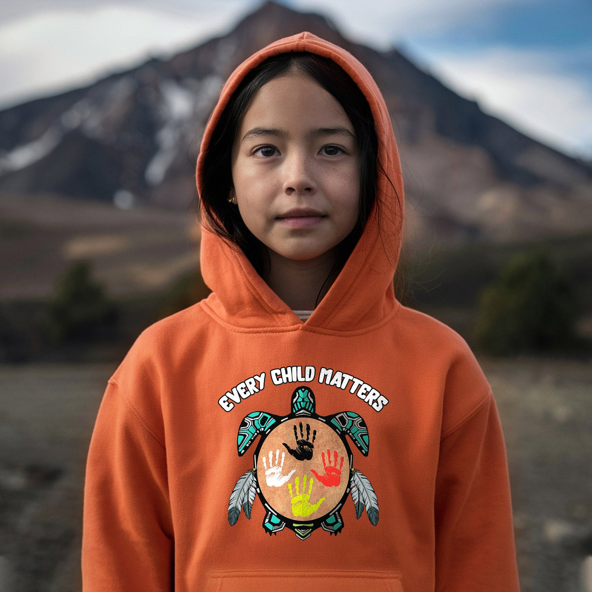 Every Child Matters turtle design - Kids Orange Hoodie