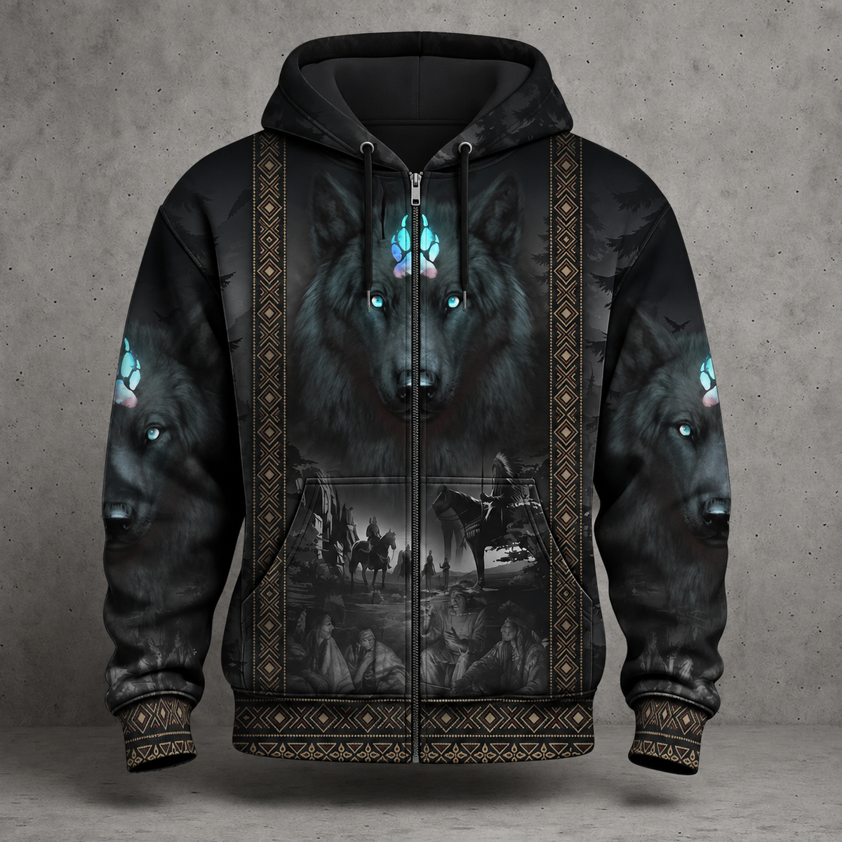 3D Hoodie Native American Faux Leather Vest Hoodie, Southwestern Tribal Eagle Feather Graphic