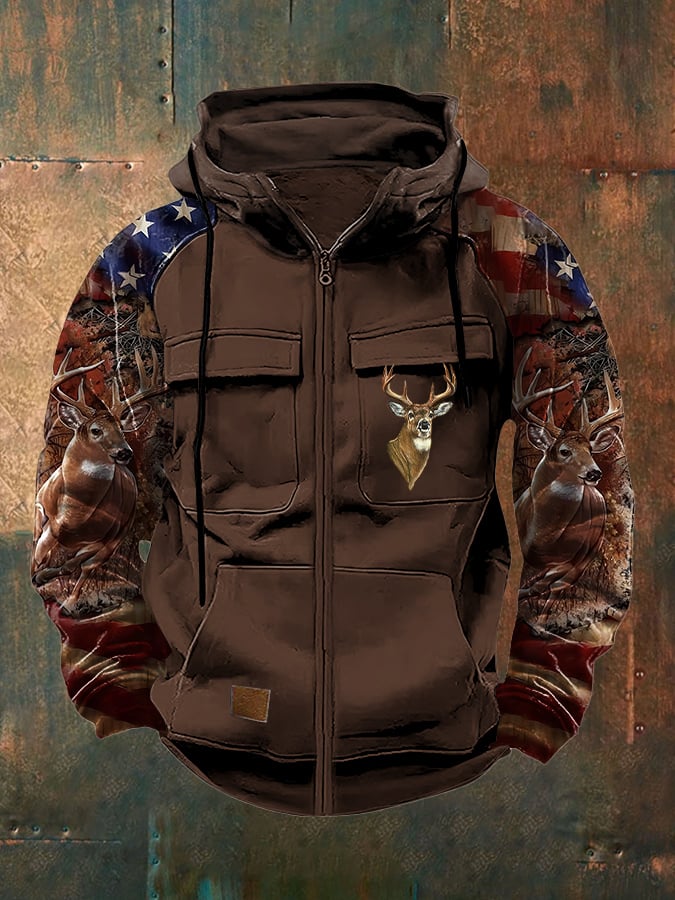 Men's Retro Casual Camouflage Elk Contrast Color Jacket