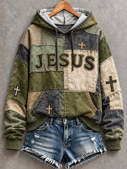 Women's Casual "Faith" Cross-Print Sweatshirt