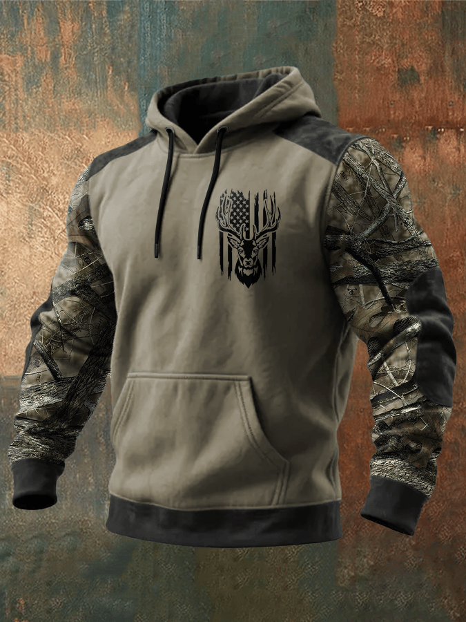 Men's Vintage Western Elk Print Hoodie