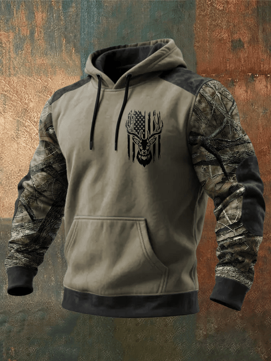 Men's Vintage Western Elk Print Hoodie