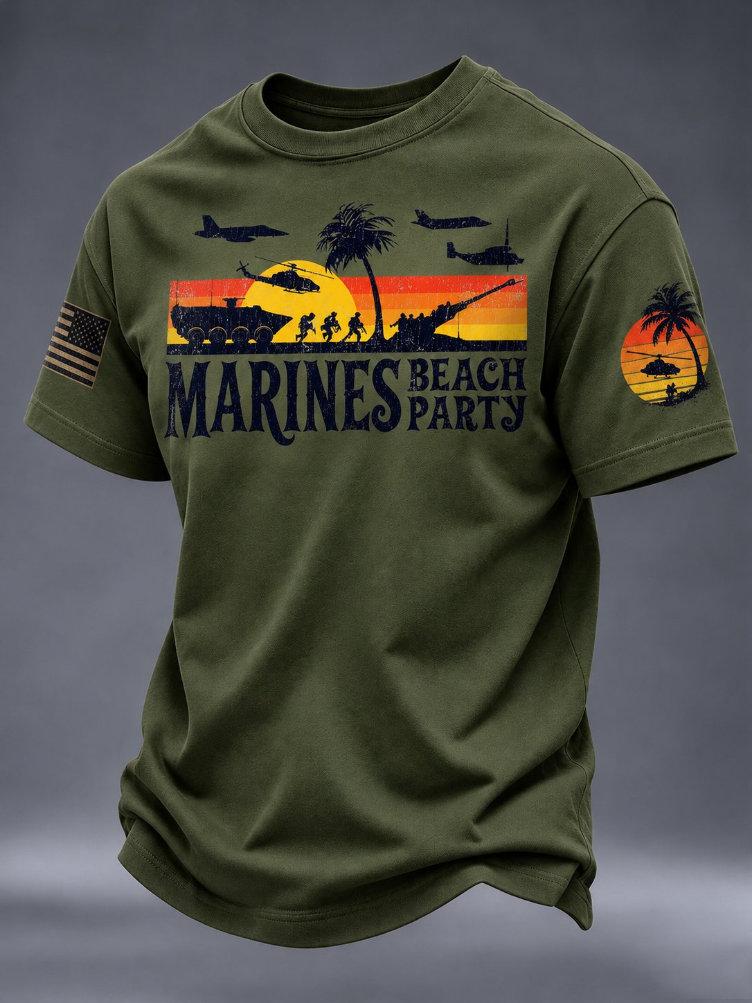 Men's Vintage Marines Veteran Art Printed T-Shirt