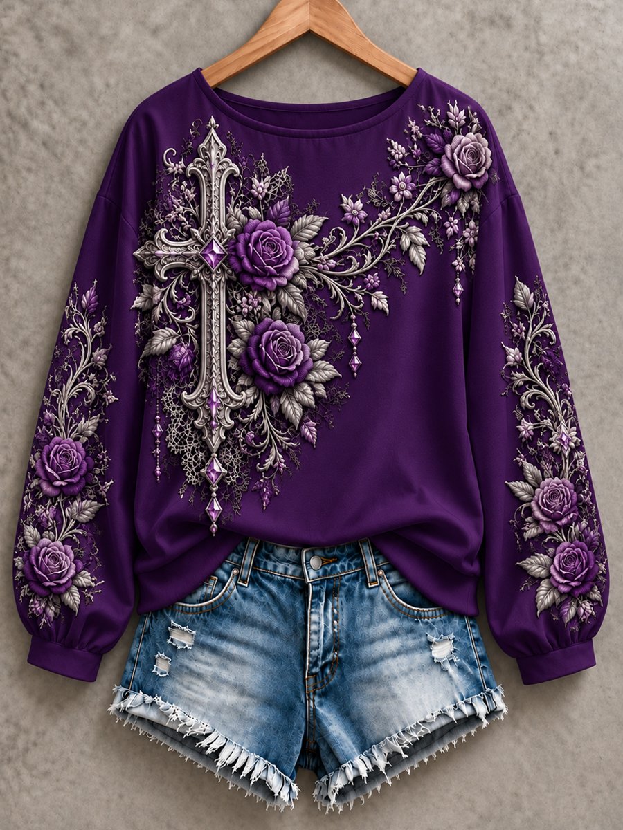 Women's Casual "Faith" Cross-Print Sweatshirt