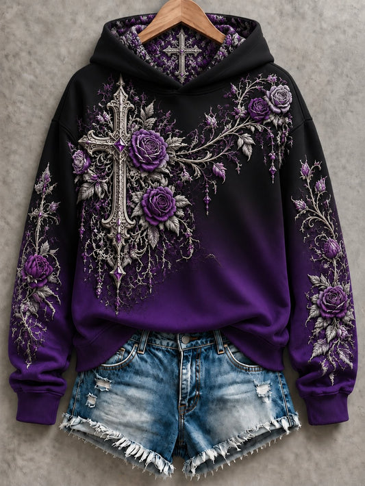 Women's Casual "Faith" Cross-Print Sweatshirt