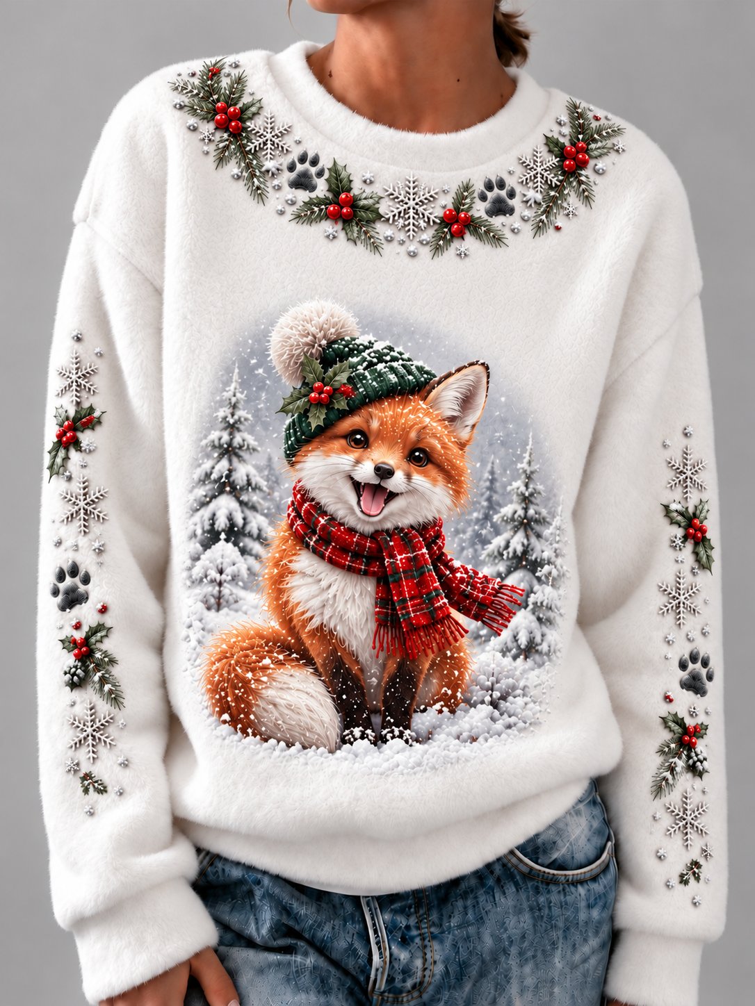 Women's Christmas Animal Print Flannel Sweatshirt