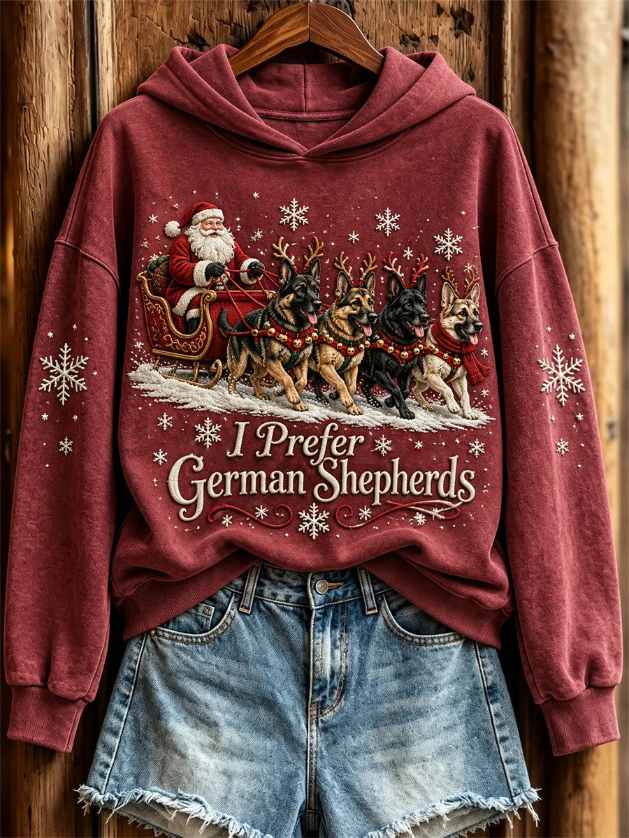 Women's Christmas I Prefer German Shepherds Santa Claus & Dogs Print Hoodie