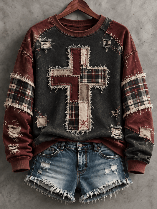 Women's Faith Patchwork Art Pattern Comfortable Sweatshirt